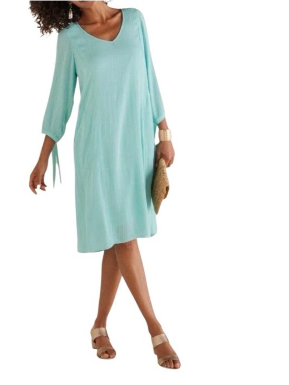 Soft Surroundings Aqua Blue Splash Slit Sleeves Hera Shift Dress Women’s Size L